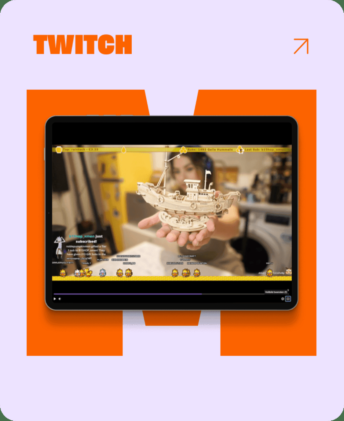 Twitch stream view on tablet
