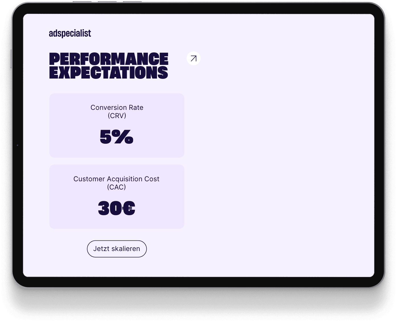 View of performance metrics from adspecialist