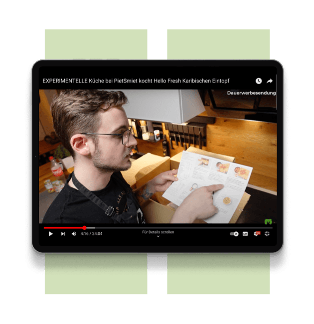 HelloFresh Platzierung im YouTube-Format von PietSmiet