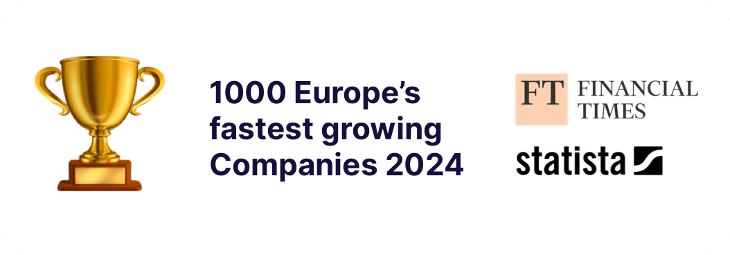 Trophäe mit Auszeichnung „1000 Europe’s fastest growing Companies 2024“ von Financial Times und Statista
