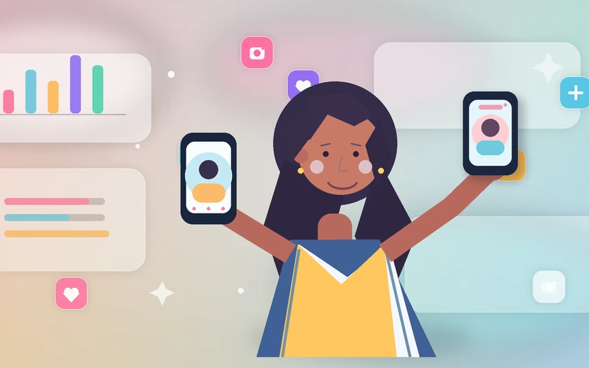 Illustration of a creator with social media performance data