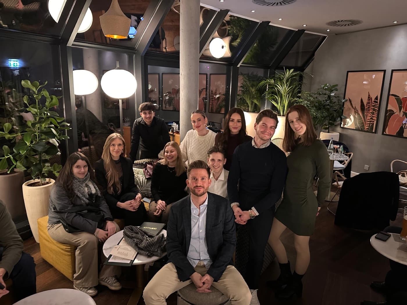The team at dinner in a bar