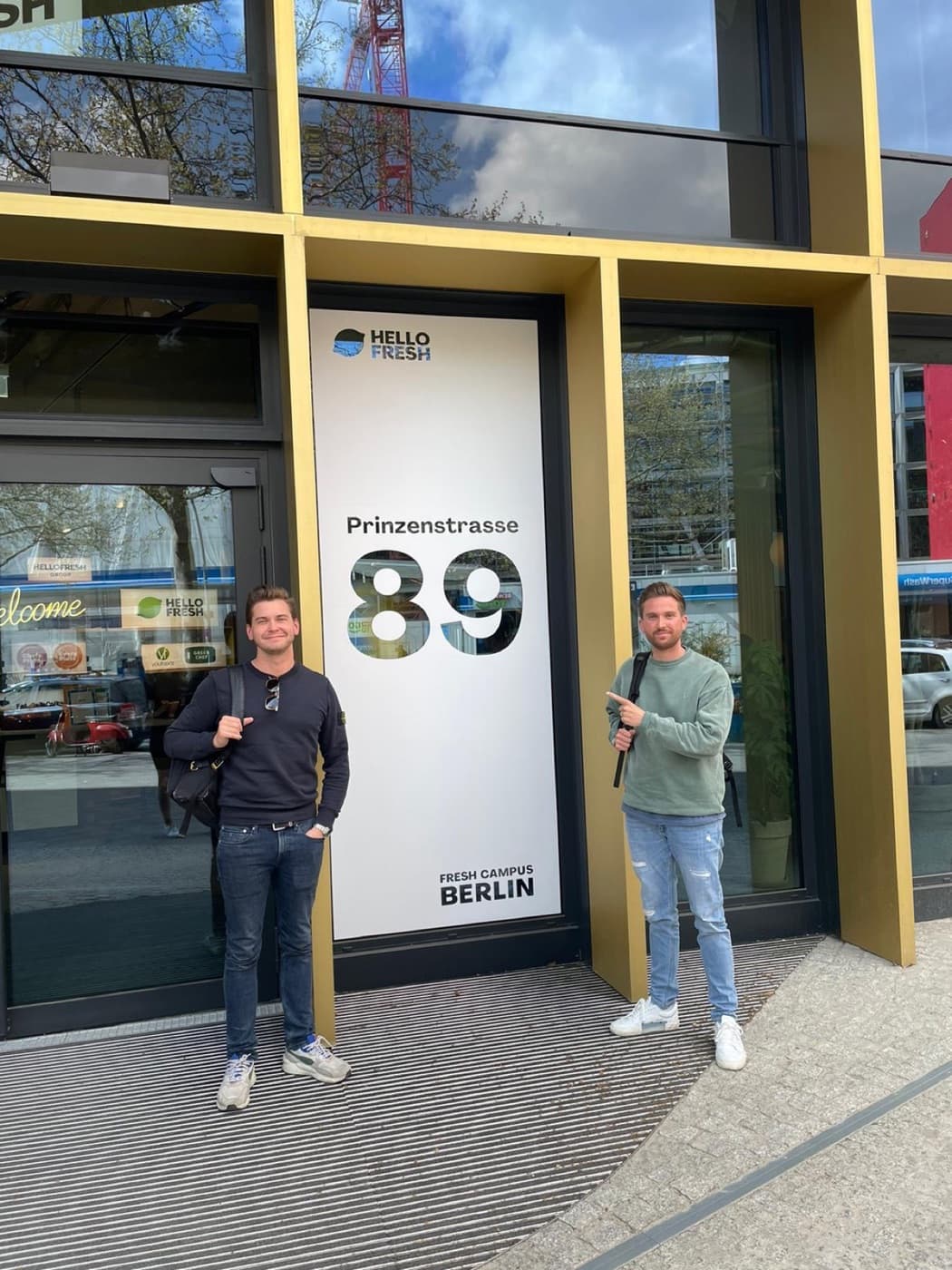 The founders outside the HelloFresh campus in Berlin